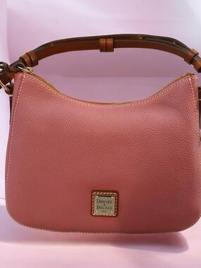 Dooney & Bourke Pink Pebbled Leather Shoulder Bag with Brown Handle